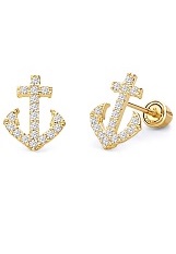 little good-looking polished anchor cz screw back toddler earrings